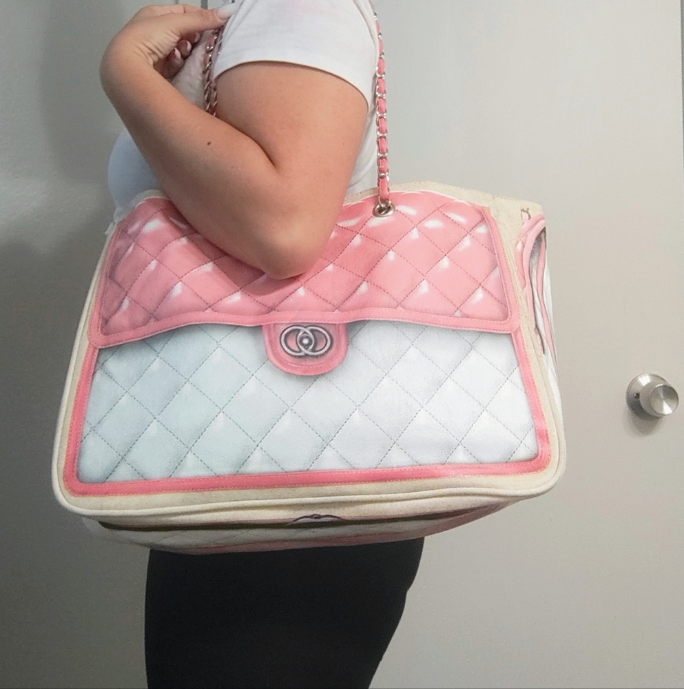 Allure Pink and White Quilted Shoulder Bag